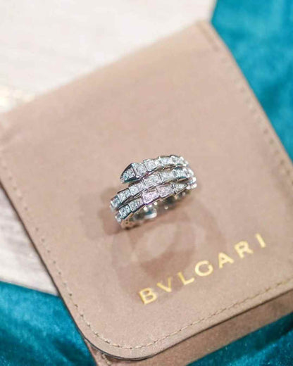 Bvlgari Serpenti Viper Collection White Gold Diamond-Encrusted Triple-Coil Snake-Head Ring