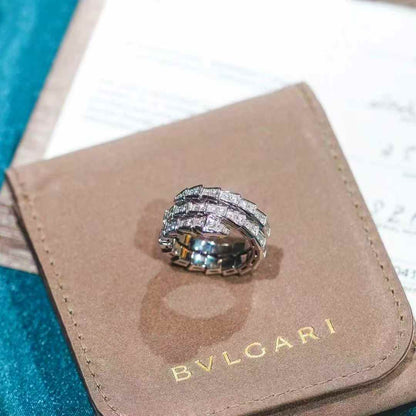 Bvlgari Serpenti Viper Collection White Gold Diamond-Encrusted Triple-Coil Snake-Head Ring