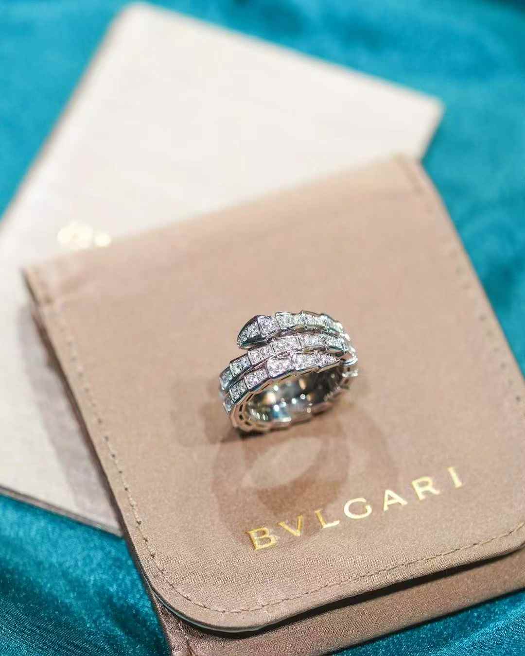 Bvlgari Serpenti Viper Collection White Gold Diamond-Encrusted Triple-Coil Snake-Head Ring