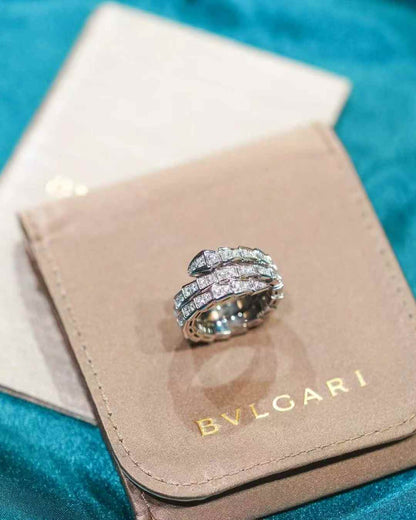 Bvlgari Serpenti Viper Collection White Gold Diamond-Encrusted Triple-Coil Snake-Head Ring