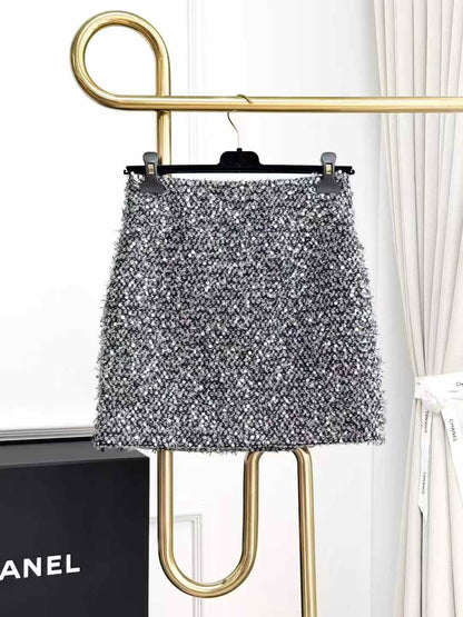 Chanel 21B Grey Floral Sequinned Fringe Skirt, Mini Skirt