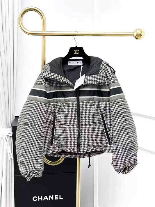 Dior Black and White Houndstooth Hooded Cotton Jacket