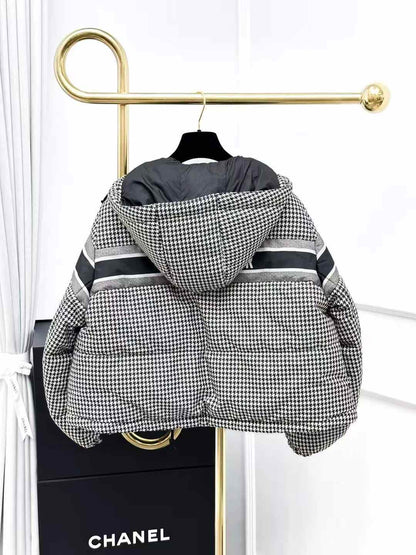 Dior Black and White Houndstooth Hooded Cotton Jacket