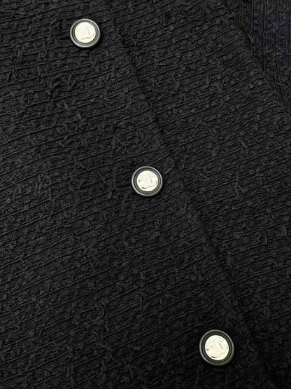 Chanel 21S Black Diamond Buckle Tweed Knit Double-Breasted Waistcoat