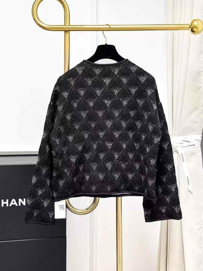 Chanel 21B Fall/Winter Black-Gray Snowflake Cashmere Cardigan Jacket