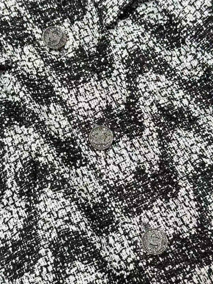 Chanel 21P Black and Gray Wave Pattern Full-Sequin Long Coat