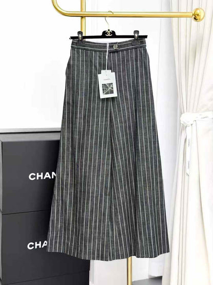 Chanel 23A Black and White Striped Wide-Leg Pants