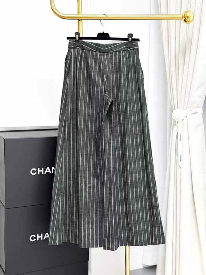 Chanel 23A Black and White Striped Wide-Leg Pants
