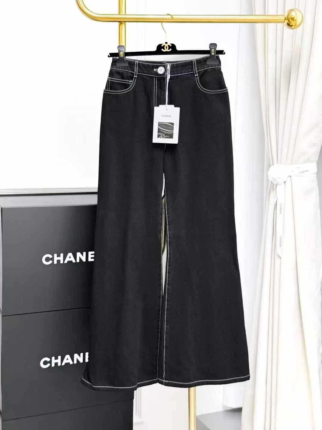 Chanel 23B Hidden Edition Black Comic-Style Bell-Bottom Pants