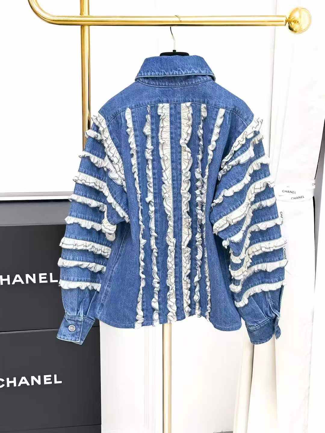 Chanel 20S Rooftop Collection 3D Lace Denim Jacket