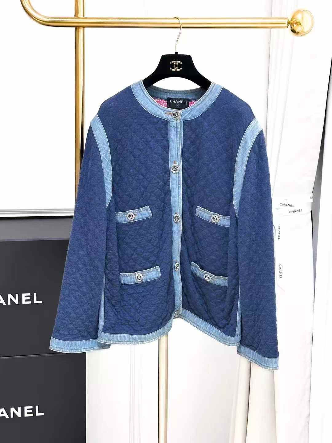 Chanel 20P Blue Patchwork Four-Pocket Denim Jacket