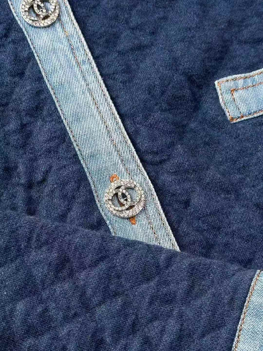 Chanel 20P Blue Patchwork Four-Pocket Denim Jacket
