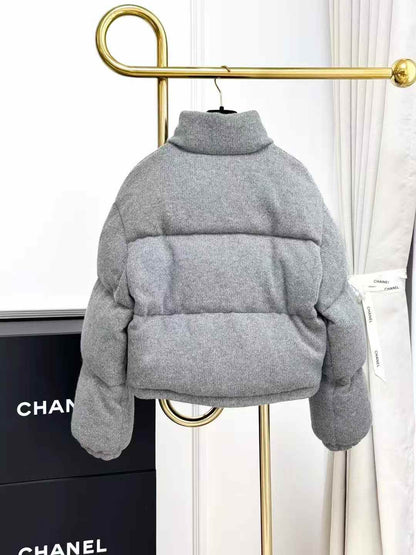 Prada Gray Triangle Logo Knit Down Jacket