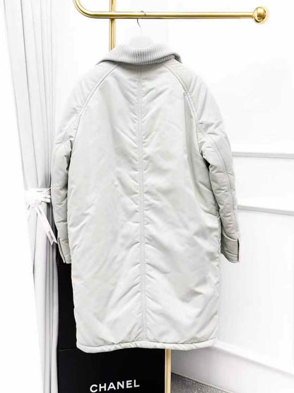 Hermes Grayish-White Collared Long-Sleeve Waterproof Down Jacket