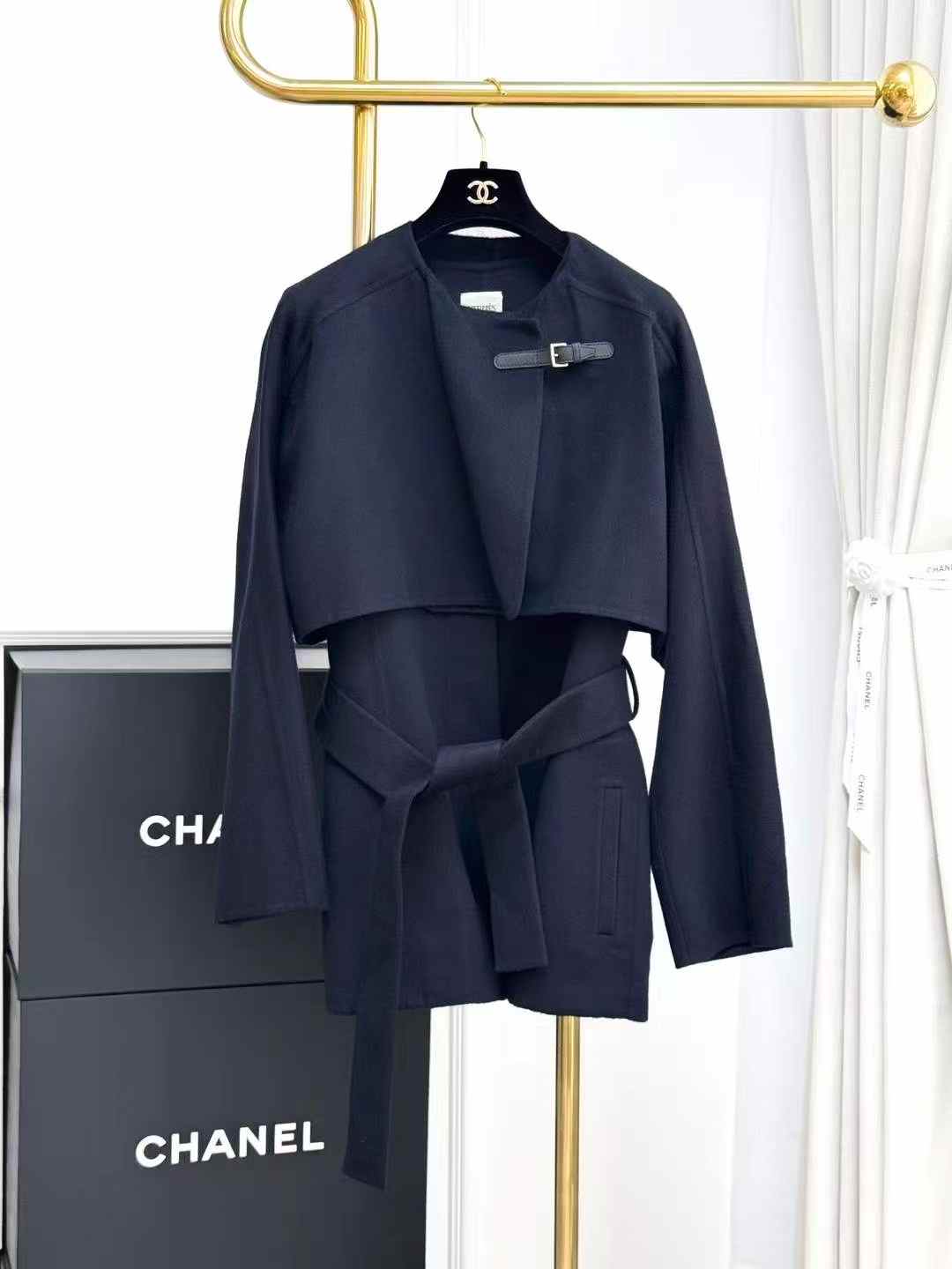 Hermes Navy Blue Cashmere Short Coat + Vest