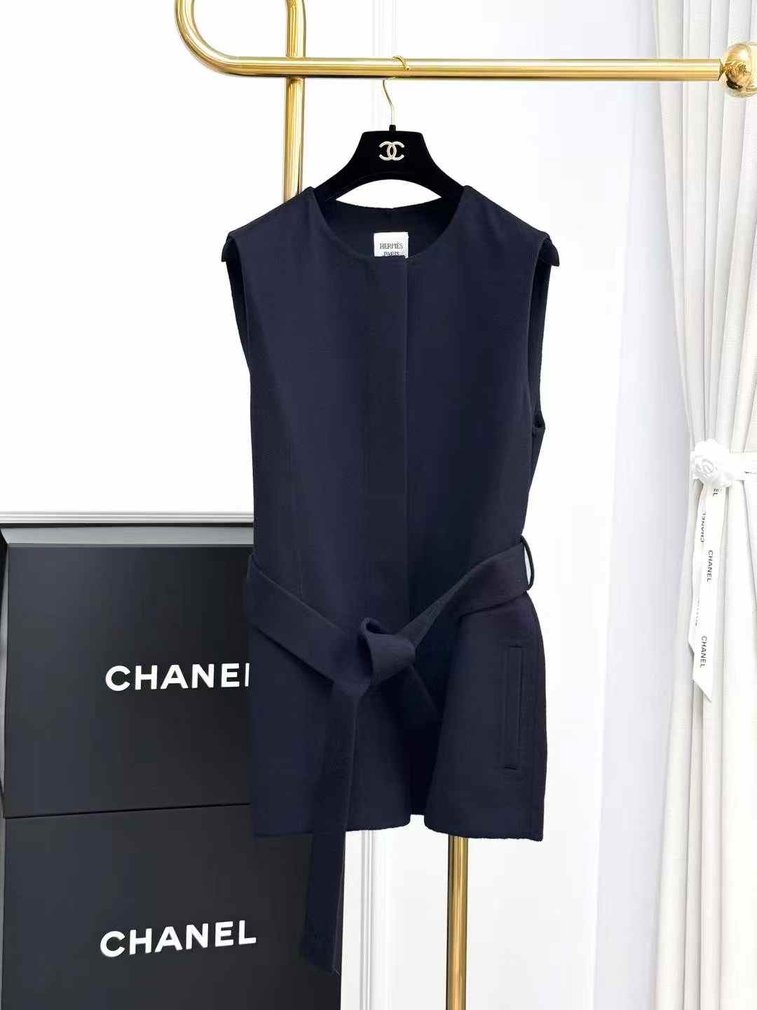 Hermes Navy Blue Cashmere Short Coat + Vest