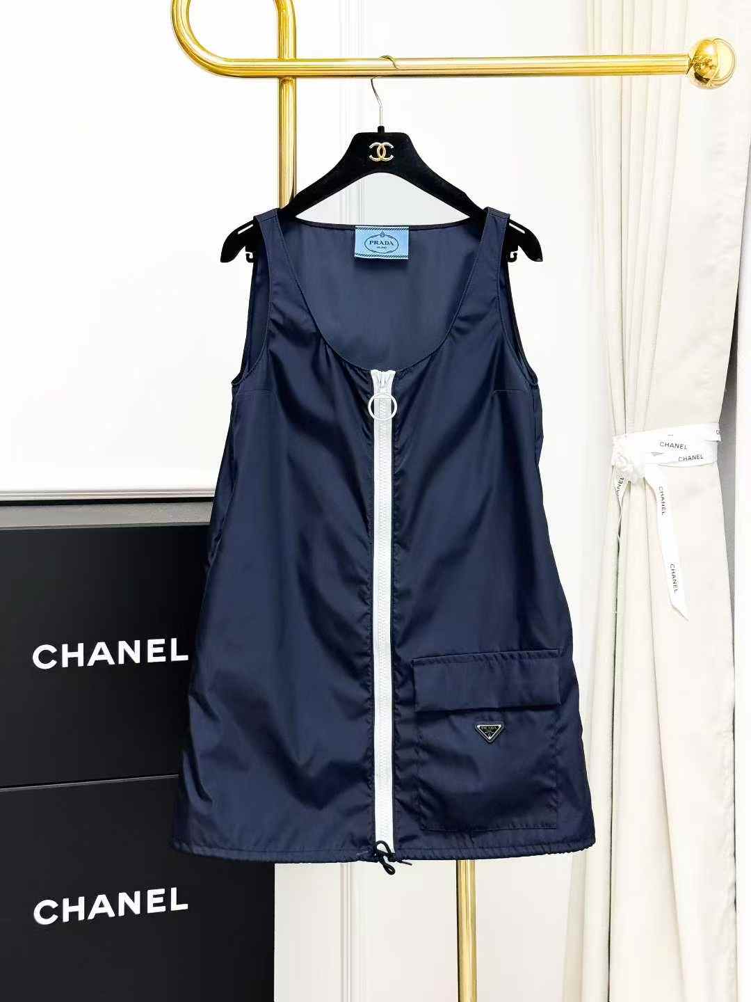 Prada 2025 New Navy Blue Nylon Sleeveless Dress