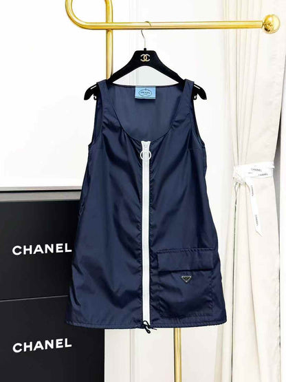 Prada 2025 New Navy Blue Nylon Sleeveless Dress