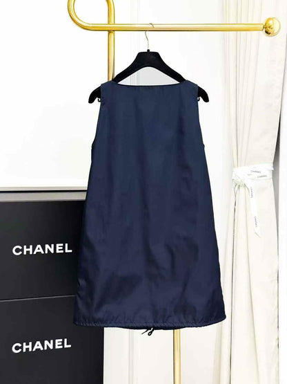 Prada 2025 New Navy Blue Nylon Sleeveless Dress