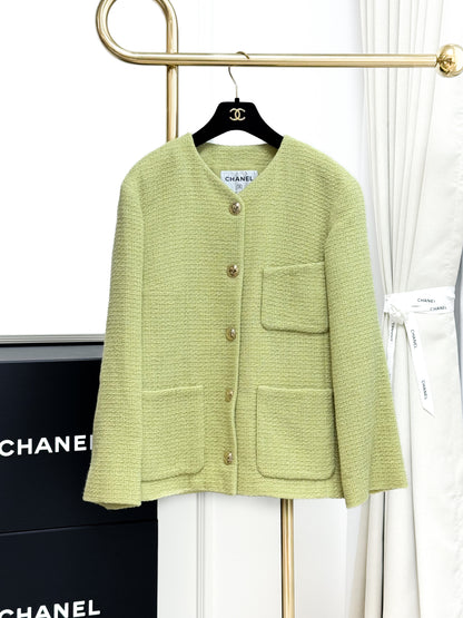 Chanel 20K Green Printed Knit Jacket