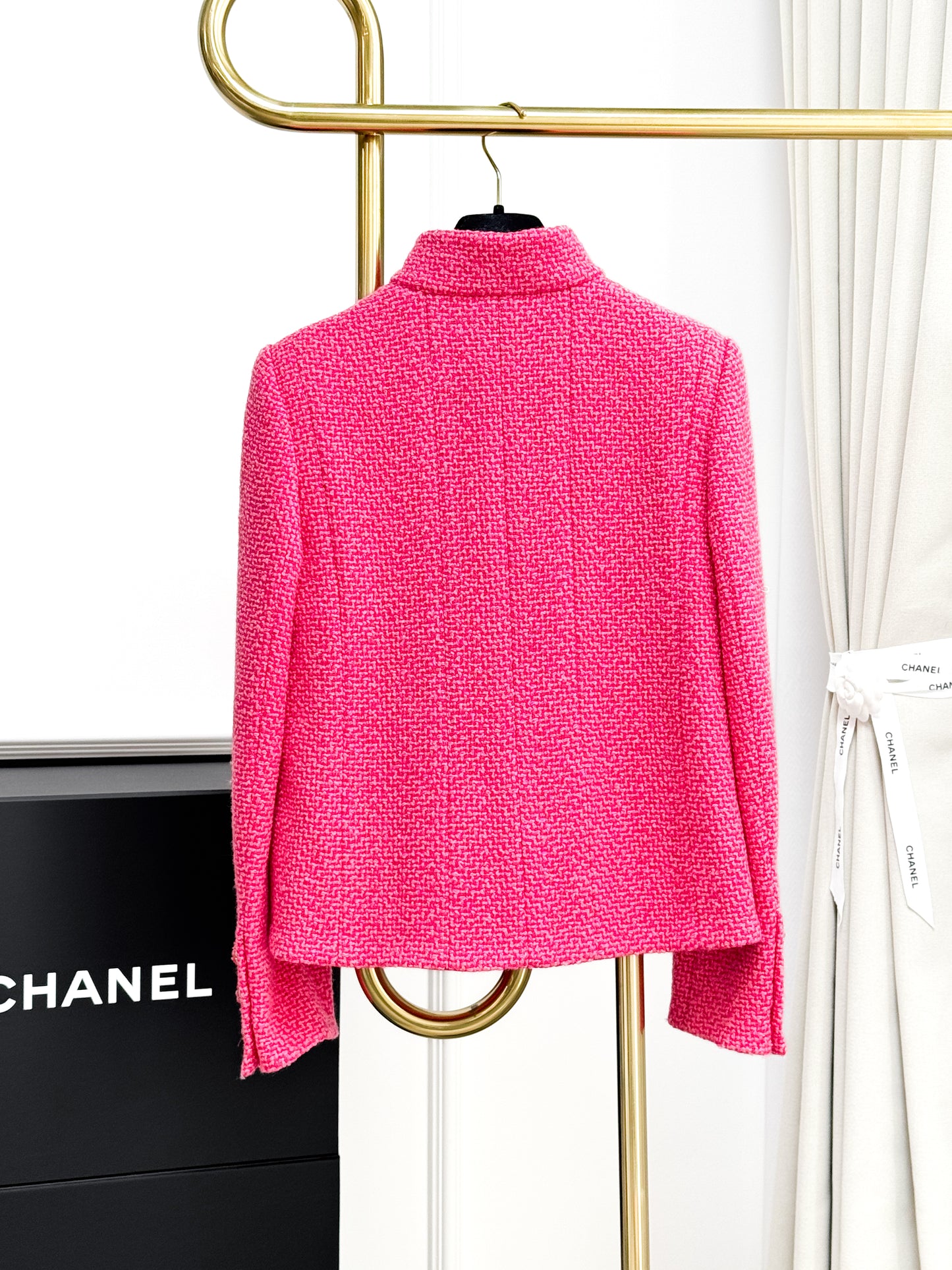 Chanel 22K Stand Collar Rose Pink Knit Jacket