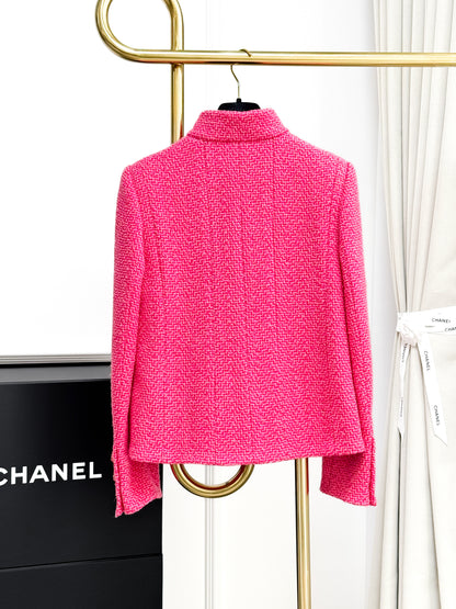 Chanel 22K Stand Collar Rose Pink Knit Jacket