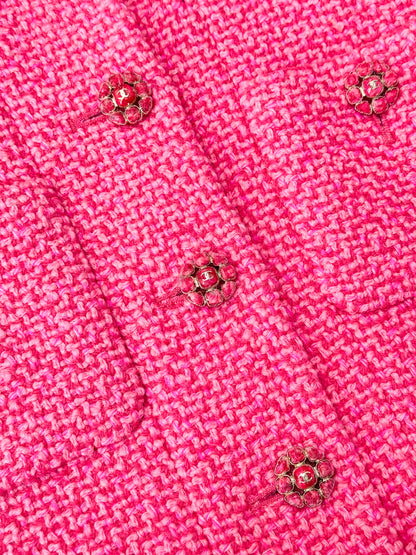 Chanel 22K Stand Collar Rose Pink Knit Jacket